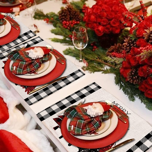 Julgransplacemats i lantlig stil, miljövänligt material, blekningsbeständig vinyl, halkfri inredning för inomhus- och utomhusbruk för julbord