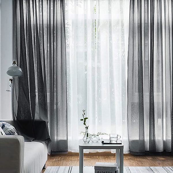 Verhopaneeli Huoneen Puoliläpinäkyvä Voile Verhot Musta(100*250)
