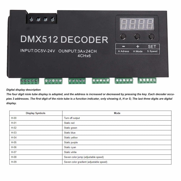 24-kanals DMX-avkodare digital display RGBW DMX512 dimningsdrivrutin LED-styrenhet för scenfält DC5V-24V
