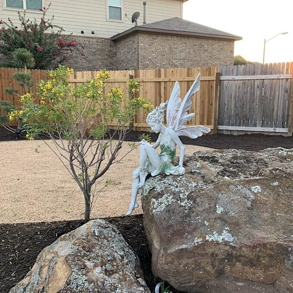 Havefigur Siddende Magisk Fe, Siddende Fe Statue Have