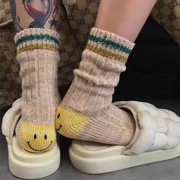Smiley Hæl Tykke Japansk Stil Værktøjsfarve Split Stribede Mænds og Kvinders Strømper Moderne Strømper