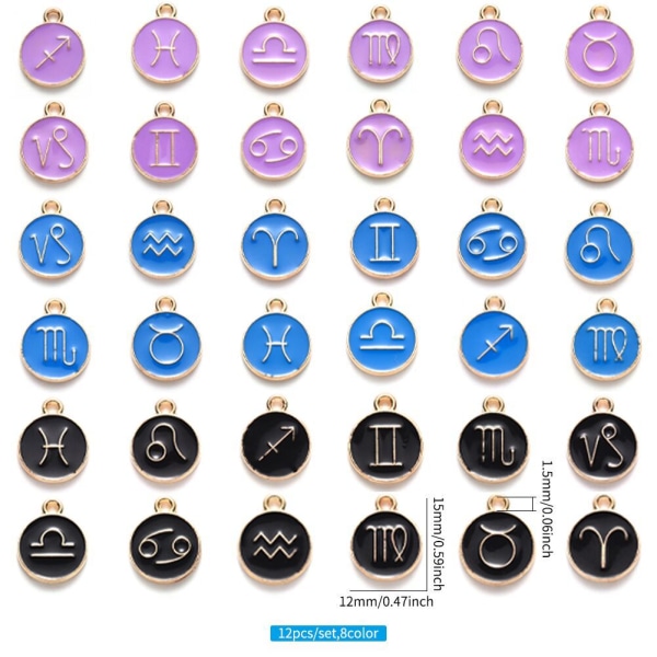 12 stjärnbilder i rund form berlockhängen för DIY-armband