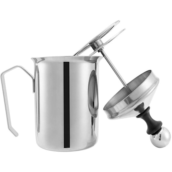 Latte Cappuccino Skummaskin, Manuell Mjölkskummare, Enkel Mjölkskumning, Hållbart Rostfritt Stål, Tjockt Krämigt Skum, Ergonomisk Kolv För Kaffemjölk