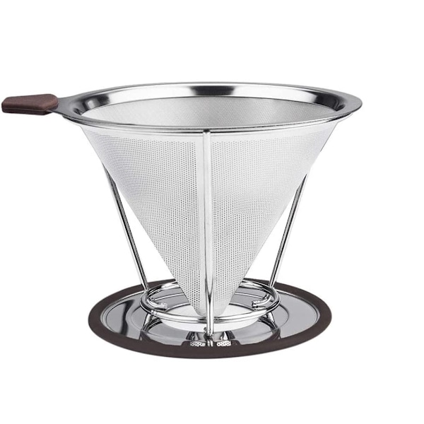 Återanvändbart papperslöst filter, kaffefilter i rostfritt stål med ultrafint trådnät, värmebeständigt silikonhandtag, halkfri bas för säkerhet