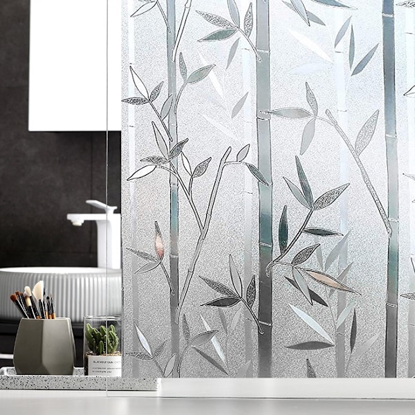 Bambumönstrad statisk fönsterfilm, insynsskydd med frostad glasdesign för hemmakontorsinredning (60x200cm)