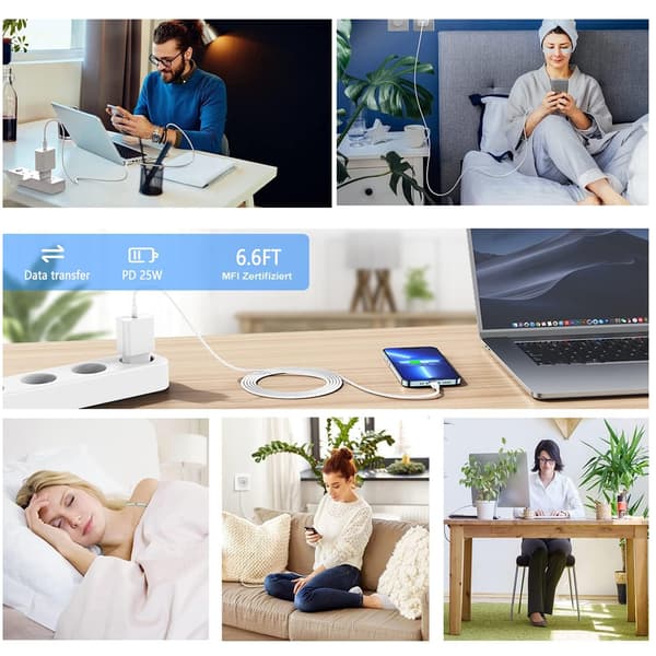 20W Hurtiglader for Samsung – Med 2m Lang Hvit USB-C Kabel