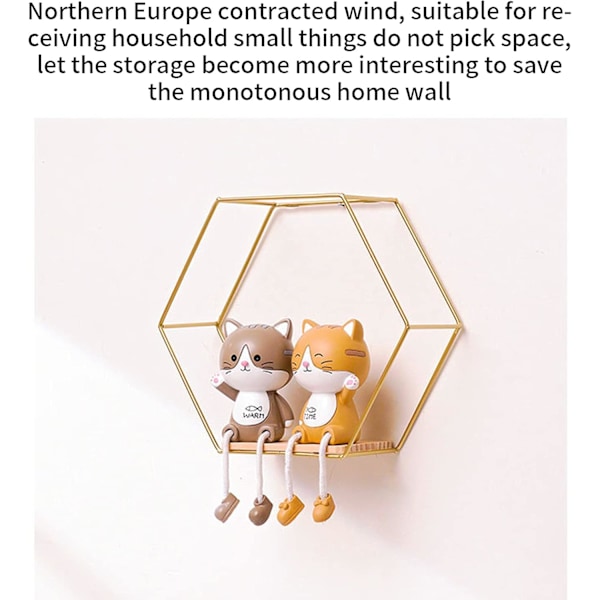 Hexagon Flytande Hyllor, Nordisk Järnkonst för All Dekoration, Robust och Stabil med Högkvalitativ Massiv Träskiva i Botten, Perfekt för
