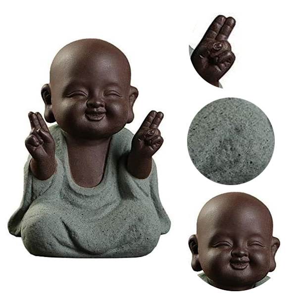 Keramisk liten søt Buddha-statue munkfigur kreativ for te-tilbehør