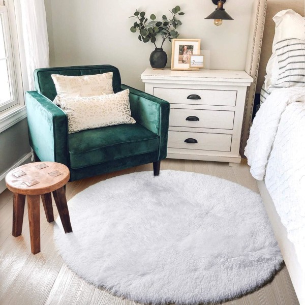 Blush Round Teppe for soverom, Fluffy Circle Rug 4'X4' for barn