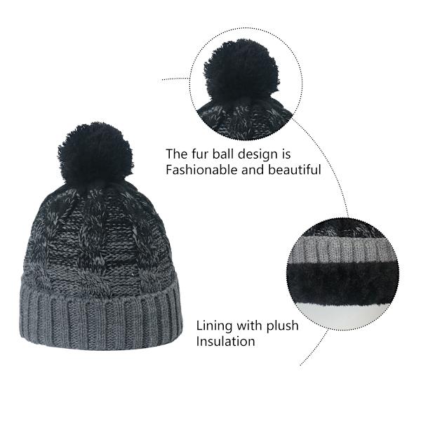 Bobble Hat til kvinder Vinter Beanie Huer Thermo Foret
