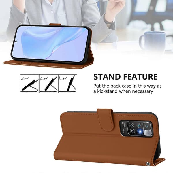 Ensfarget PU-deksel for Redmi 10 4G 2021 Global Brown