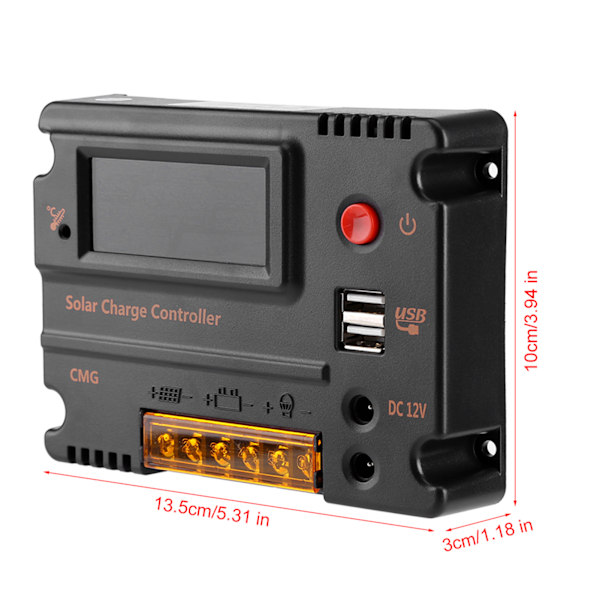 DC 12V/24V 10A Solpanel Ladnings Intelligent Controller Batteriregulator Dobbelt USB