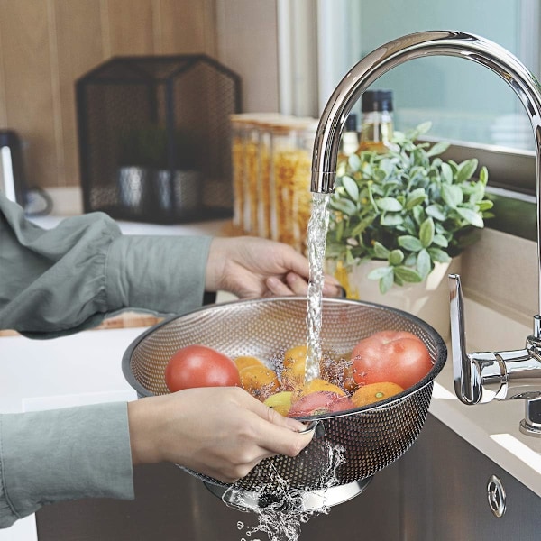Professionel Si, Solid Rustfri Stål Mesh Dørslag med Stabil Drænring Base, Til Dræning af Pasta Ris Uden Tab, Ikke-Giftig