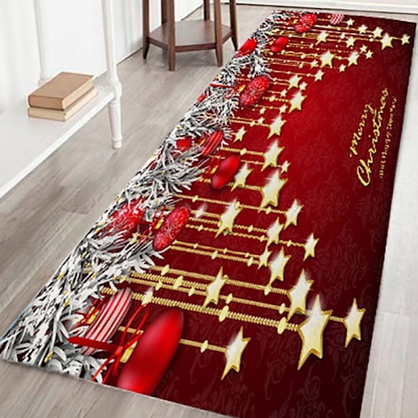 Festlig Jul Löpare, Halkfri Tvättbar Korallfleece Matta för Inomhus Utomhus Dekoration, Jul-tema Design Starkt Grepp,