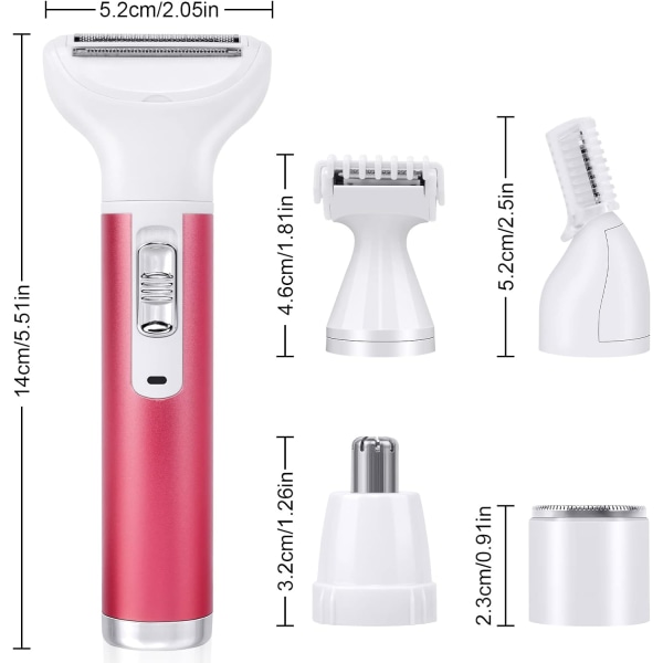 ACWOO elektrisk barbermaskin for kvinner, 5-i-1 elektrisk barbermaskin for kvinner, smertefri intimbarberkniv for kvinner, hårtrimmer for ansikt, nese og armhuler, intimområde