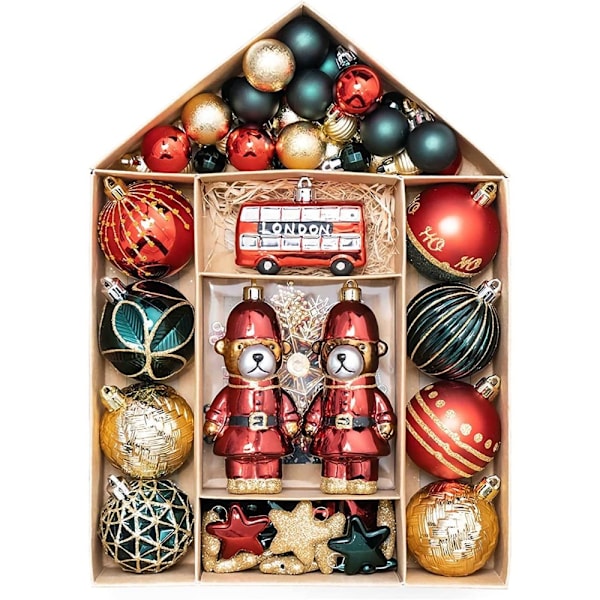 Julgransprydnader Set, Originaldesign Glänsande och Matta Ytor, Okrossbara Plastkulor för Familjehemsdekoration (3 st)