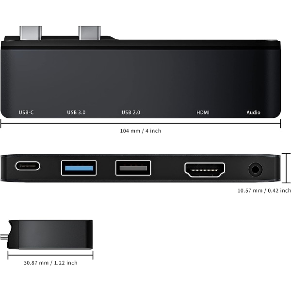 USB C Hub-dokkingstasjon 5-i-1 Surface Pro X-adapterbase