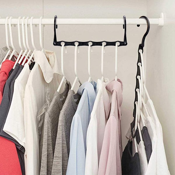 Pakke med 10 kleshengere i plast, klesskaparrangør, garderobe, sklisikker, stabil, svart magisk kleshenger for garderobe