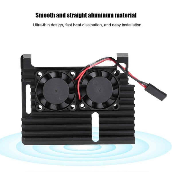 For Raspberry Pi 4 Modell B Svart Aluminiumlegering Armor Case med Doble Kjølevifter