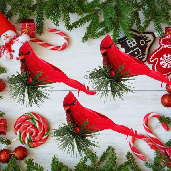 Røde kardinalfugler for håndverk, mini kardinal med klips, perfekt for julepynt