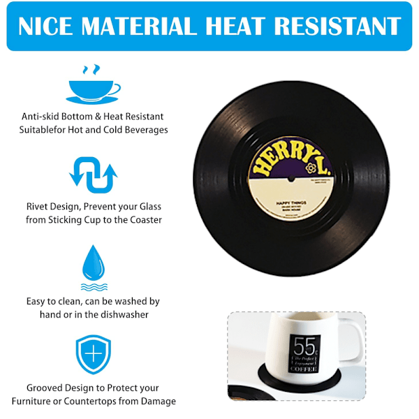 Retro Vinyl Record Style Coaster Cup Mat Non-Slip