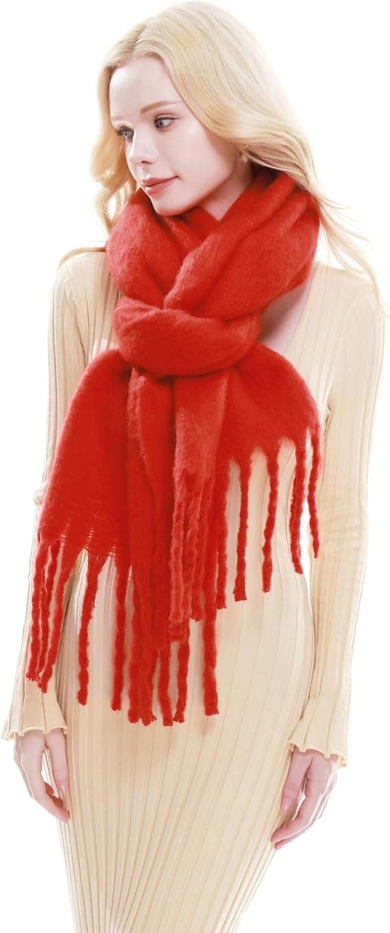 Stort Skjerf for Kvinner Vinter Varmt Tykt Skjerf Oversized Teppe Skjerf LT01 Red