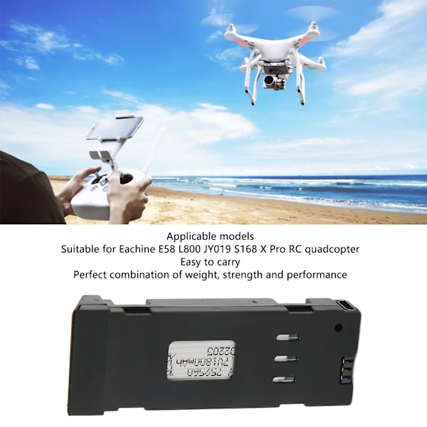3,7V 1800Mah RC UAV-batteritillbehör Bärbar Quadcopter Reservdelar för Eachine E58 L800 JY019 S168 X Pro