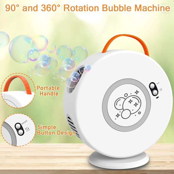 Automatisk roterande bubbelmaskin USB uppladdningsbar automatisk bubbelblåsare för barn småbarn inomhus utomhus födelsedagsfester leksaker vit