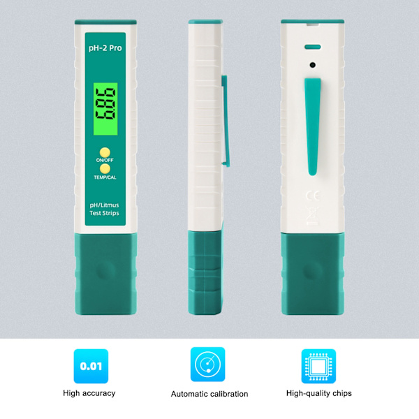 PH-meter Digital PH-tester Pen med teststrimmelfunktion Termometer til drikkevandspool