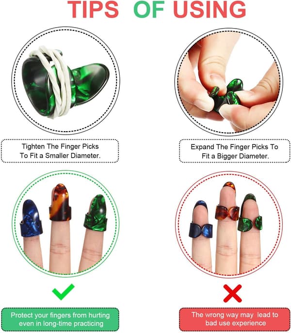 Tummplockar Fingerplockar, Medium, Vinklad Platt, Celluloid Gitarr F