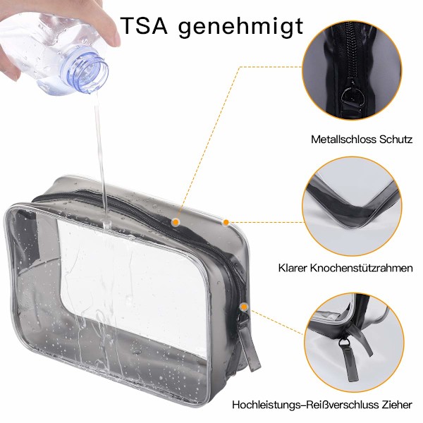 Gospire 3-delad kosmetikväska, transparent toalettväska, PVC vattentät toalettväskeset, rese-kosmetikväskeset, transparent sminkväskeset för