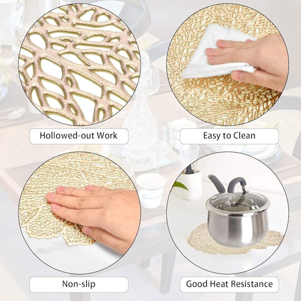 Stilfull Värmebeständig Rund Bordstablett, Halkfria Torkbara Bordsunderlägg För Enkel Rengöring, Hållbara PVC Guld Bordstabletter Med Utsökt Elegans