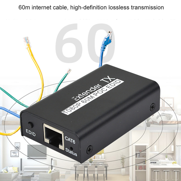 HDMI-forlænger 60M internet-sender til POC-kabelstrømsforsyning EDID-læringsfunktion 100‑240VEU