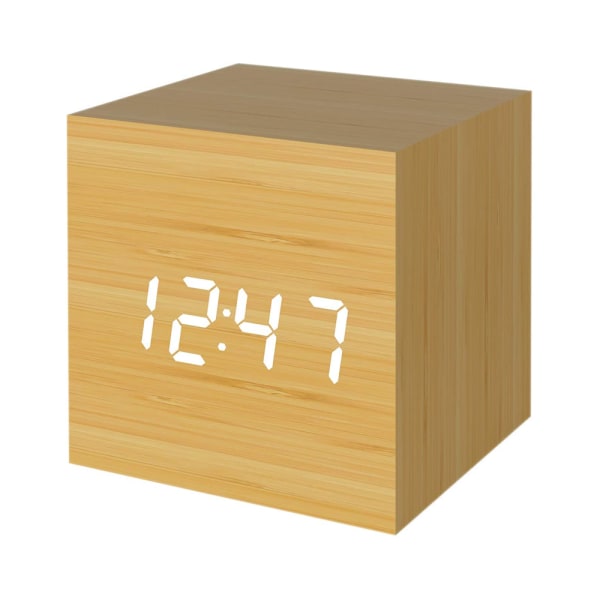 Digital väckarklocka, trä LED-ljus Mini Modern Cube Skrivbordslarm