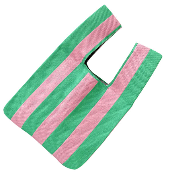 Indkøbspose, indkøbspose, stribemønster, stor kapacitet, sammenklappelig, genanvendelig, vævet håndtaske til daglig rejse, pink, grøn