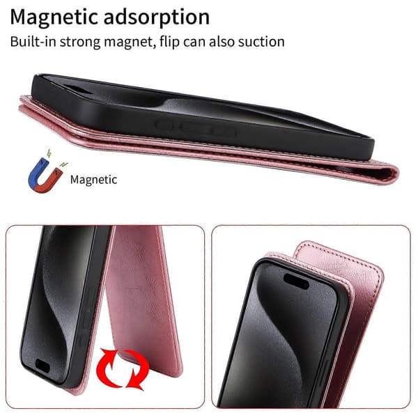 Vertikalt läderfodral med flipp för Xiaomi 15 Red gold