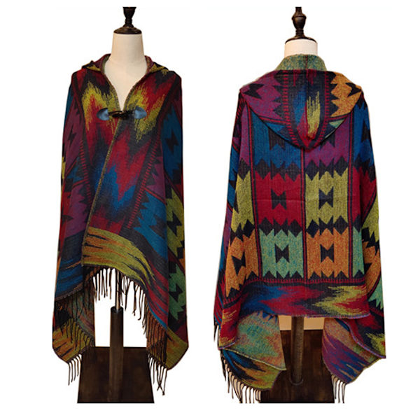 Dame Poncho Cape Åben Front Frynser Wrap
