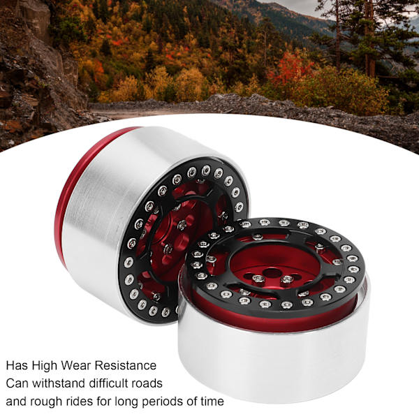2 stk 1,9 tommers Beadlock-hjul i aluminiumlegering CNC-bearbeiding Universal RC-hjul for Crawler Red