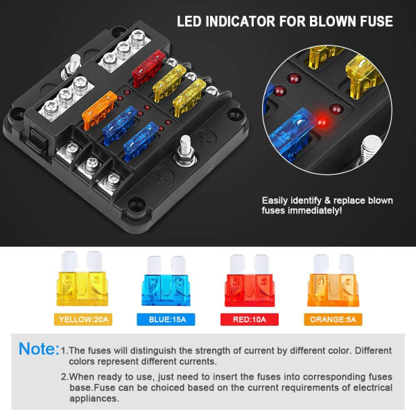 Sikringsblokk Sikringsboksholder, Car Ato/Atc Sikringsblokk med LED