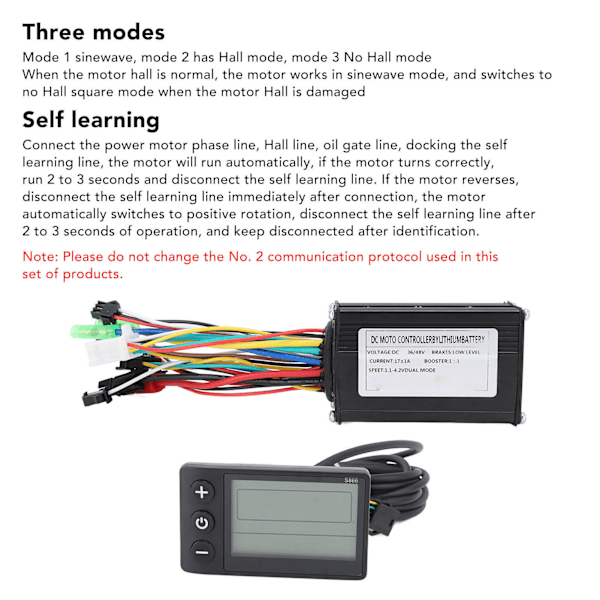 Elektrisk sykkel litiumbatteri modifikasjonssett 3-modus 17A motorkontroller med S866 displaypanel for 250W til 350W motor