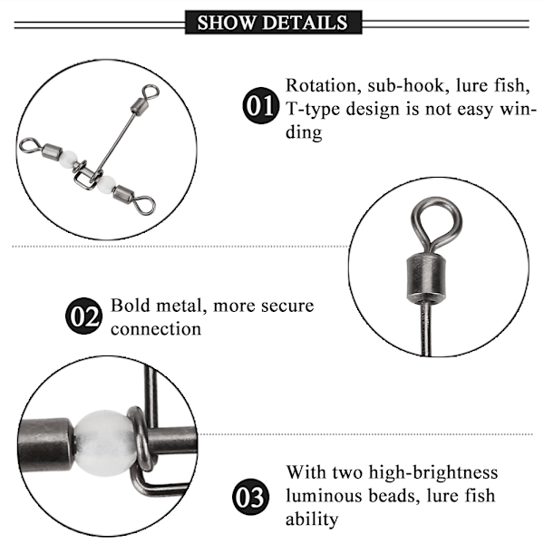 10 kpl settiä Kestävä T-muoto Ristiviiva Kalastuspyörivät Liittimet Tarvikkeet (2*3)