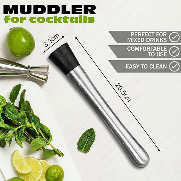 Cocktail Mixers Muddlare i Rostfritt Stål För Professionell Bartending, Ergonomisk Design, Repfri Nylonhuvud, Kompakt Och Hållbar För Hemmabruk Eller