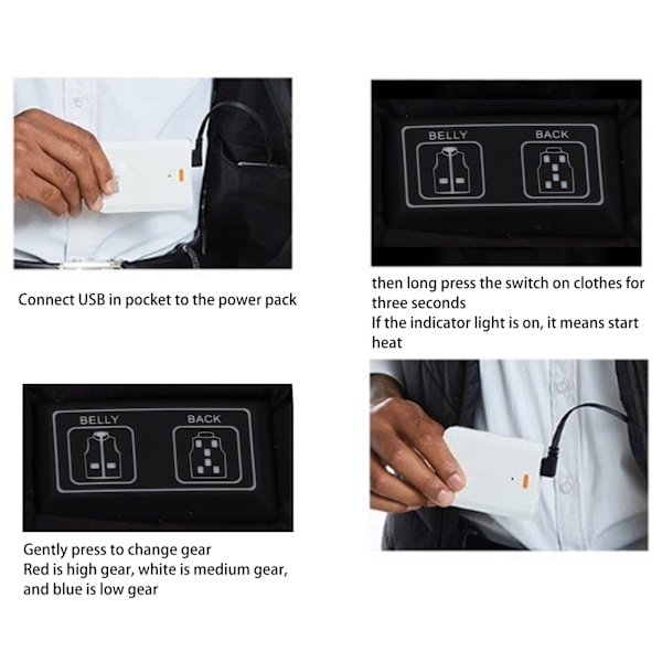 Opvarmet vest 3 gear temperatur sikker hurtig opvarmning komfortabel opvarmet vest jakke til mænd og kvinder XL