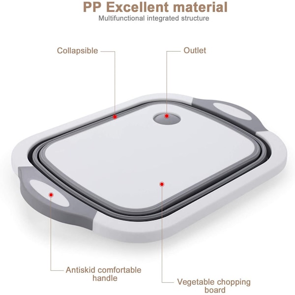 3-i-1 hopfällbar skärbräda, avloppsskiva, utrymmesbesparande
