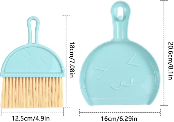 1 stk. grøn mini plastik fejebakke og kost, mini fejebakke og børste