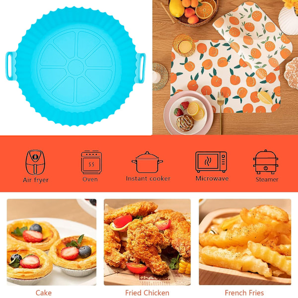 Luftfrityr-tilbehør i silikon, silikonbeholder til luftfrityr, multifunksjonell fôrpanne blue