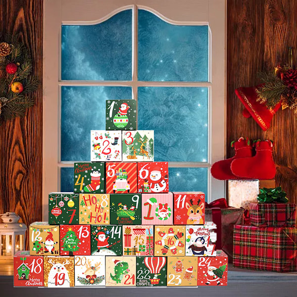 Jul-tema Skattkistor, Kvalitetspapper Material Gör-det-själv Jul Adventskalender Utsökt Design Perfekt För Barn Och Familj (24 st)