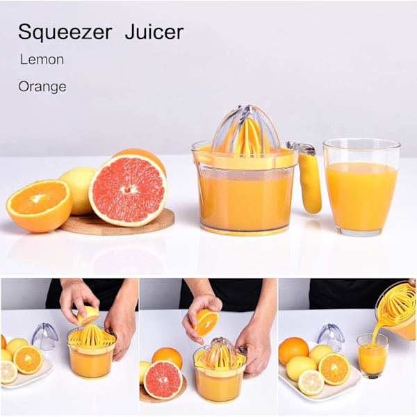 Citruspress, Manuell Handpress med Inbyggd Mätkopp, 590ml, Livsmedelsgodkänd ABS, Säker & Hållbar, Halkfri Bas, Idealisk för Citron och Apelsin