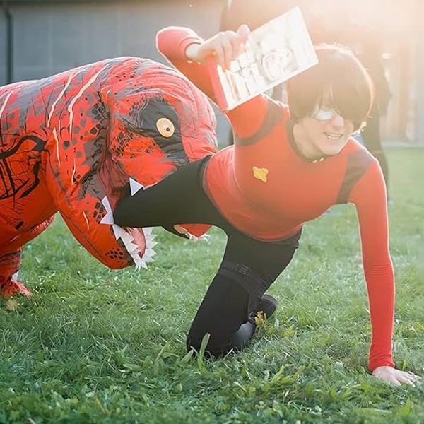 Tyrannosaurus oppustelig kostume Halloween udklædning rollespil realistisk muskel dinosaur oppustelig kostume red L