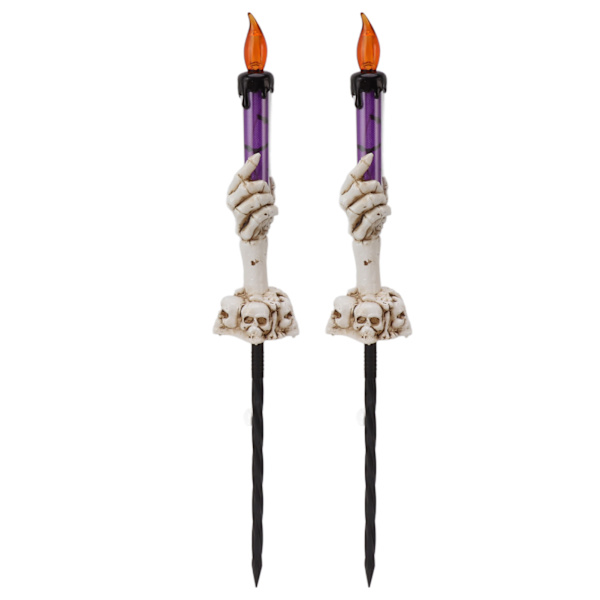 2 stk. Halloween stearinlys stager varmt lys 120mah plastik skelet spøgelse hånd stearinlys til Halloween lilla